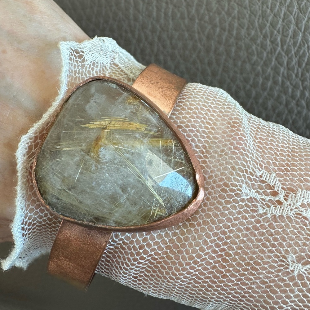 Copper Cuff Bracelet with Golden Rutilated Quartz